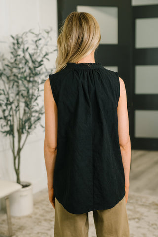 Dear Scarlett Camellia Split Neck Embroidered Tank in Black