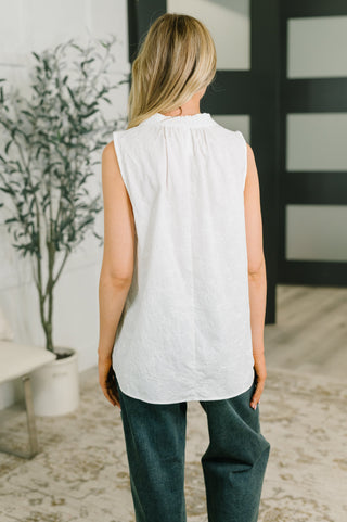 Dear Scarlett Camellia Split Neck Embroidered Tank in Off White