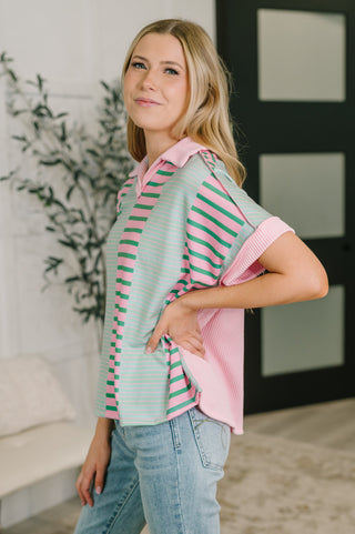 Haptics Can't Control It Collared Color Block Top