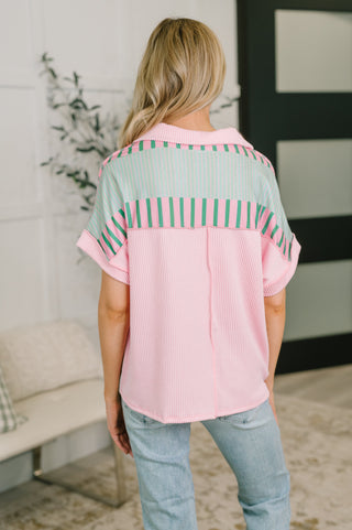 Haptics Can't Control It Collared Color Block Top