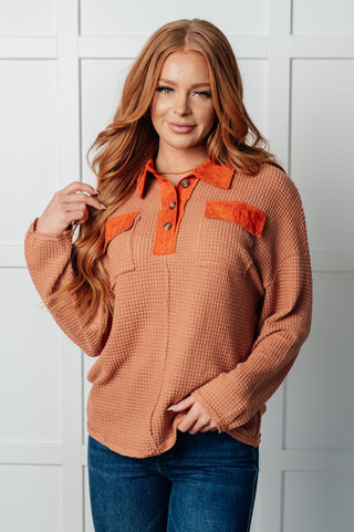 One Eleven North Can't Imagine Why Waffle Knit Contrast Trim Top
