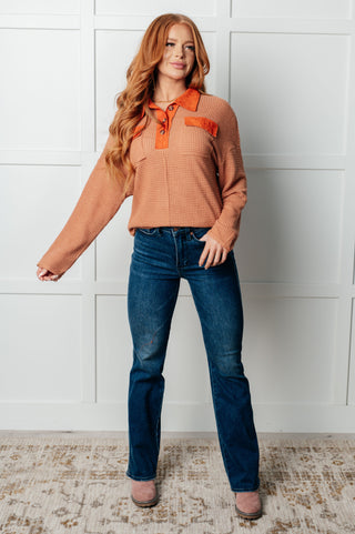 One Eleven North Can't Imagine Why Waffle Knit Contrast Trim Top