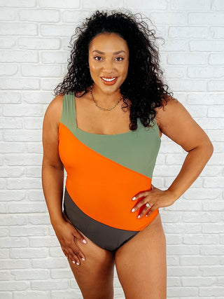 One Eleven North Cape Town Asymmetrical Stripe Swimsuit