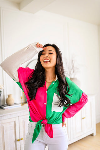 Andree By Unit Capture the Day Two Toned Button Up Kelly