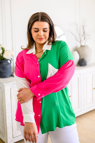 Andree By Unit Capture the Day Two Toned Button Up Kelly