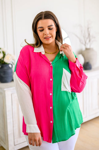 Andree By Unit Capture the Day Two Toned Button Up Kelly