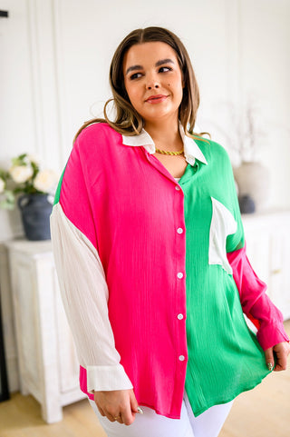Andree By Unit Capture the Day Two Toned Button Up Kelly