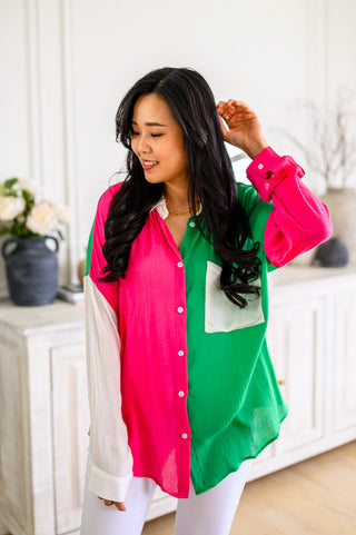 Andree By Unit Capture the Day Two Toned Button Up Kelly
