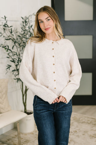 Zenana Careful Consideration Collared Button Down in Heathered Beige