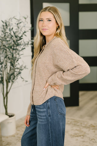 Zenana Careful Consideration Collared Button Down in Mocha