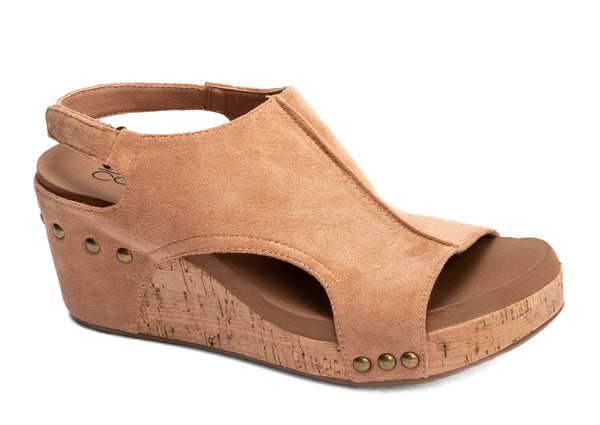 Corky's Carley Wedge, Camel Faux Suede-Shoes-Sunshine and Wine Boutique