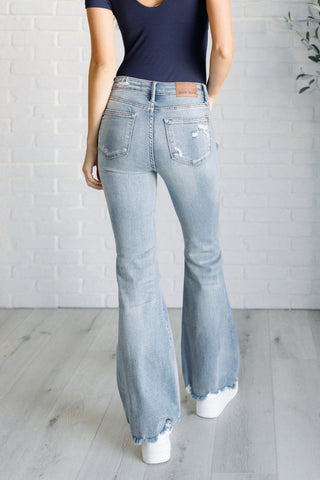 Judy Blue Caroline Mid Rise Control Top Distressed Flare Jeans - Exclusive