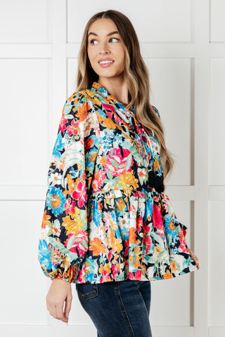 One Eleven North Carry Me Away Floral Peplum Blouse