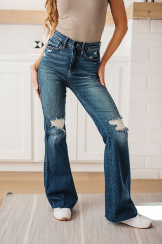 Judy Blue High Rise Control Top Distressed Flare Jeans 88739 - Exclusive-Jeans-Sunshine and Wine Boutique