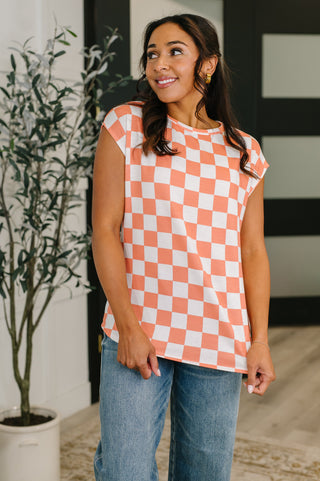 7th Ray Check Hers Round Neck Top in Orange
