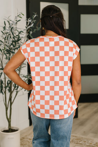 7th Ray Check Hers Round Neck Top in Orange