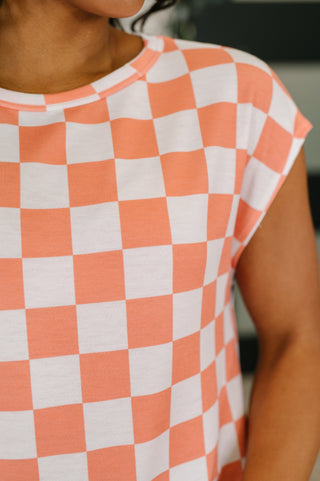 7th Ray Check Hers Round Neck Top in Orange