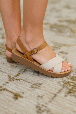 Soda Chester Platform Nubuck Wedge Sandals in Cream