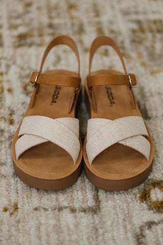 Soda Chester Platform Nubuck Wedge Sandals in Cream