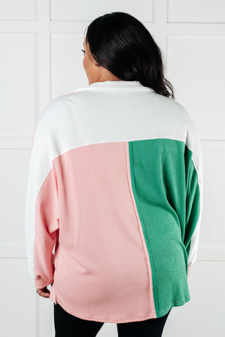 One Eleven North Chip Off the Old Colorblock V-Neck Henley in Green