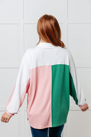One Eleven North Chip Off the Old Colorblock V-Neck Henley in Green