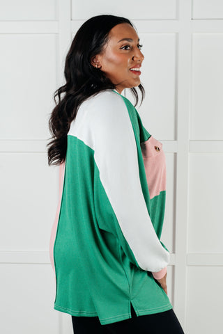 One Eleven North Chip Off the Old Colorblock V-Neck Henley in Green