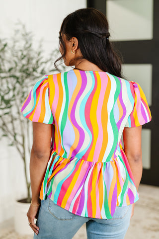 Haptics Chromatide Puff Sleeve Blouse in Mint/Orange