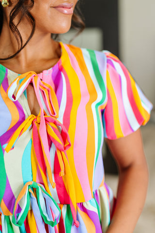 Haptics Chromatide Puff Sleeve Blouse in Mint/Orange