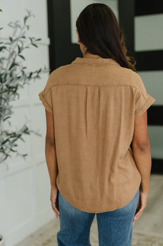 Cloud Nine to Five Button Down Blouse in Deep Camel