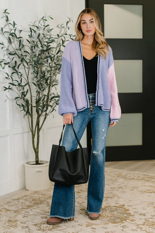 One Eleven North Coffee Date Color Block Cardigan