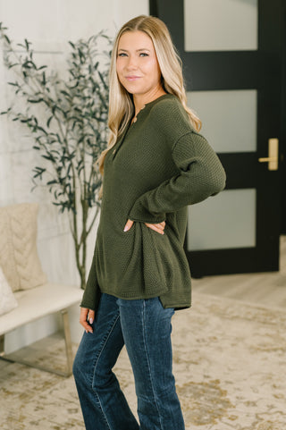 Zenana Come Together Henley Casual Top in Dark Olive