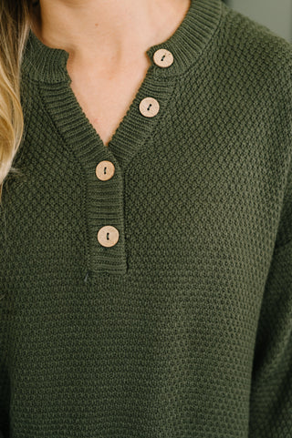 Zenana Come Together Henley Casual Top in Dark Olive