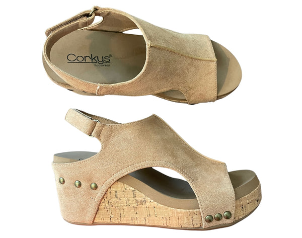 Corky's Carley Wedge, Camel Faux Suede-Shoes-Sunshine and Wine Boutique