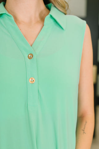 Dear Scarlett Coral Sands Collared Tank Dress in Aqua Mint