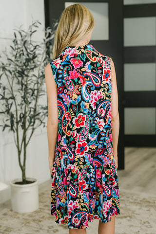 Dear Scarlett Coral Sands Collared Tank Dress in Dark Floral Paisley