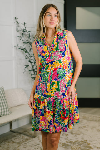Dear Scarlett Coral Sands Collared Tank Dress in Floral Paisley
