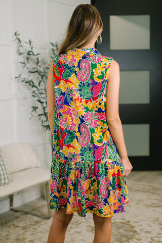 Dear Scarlett Coral Sands Collared Tank Dress in Floral Paisley