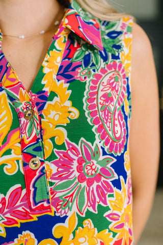 Dear Scarlett Coral Sands Collared Tank Dress in Floral Paisley