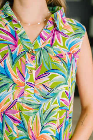 Dear Scarlett Coral Sands Collared Tank Dress in Spring Palms