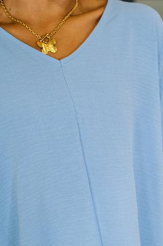 Zenana Counter Part Crinkle Woven V-Neck Top in Cornflower Blue
