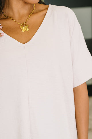 Zenana Counter Part Crinkle Woven V-Neck Top in Sand Beige