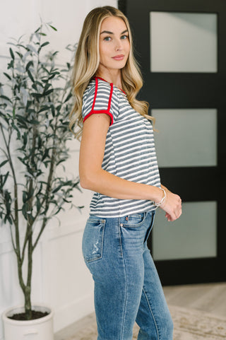Kori Country Stripe Casual Tee in Navy White