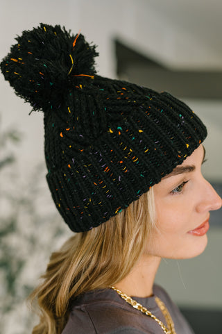 Zenana Cover Your Ears Pom Pom Beanie in Black