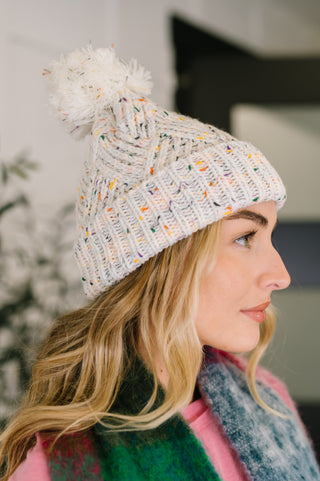 Zenana Cover Your Ears Pom Pom Beanie in Ivory