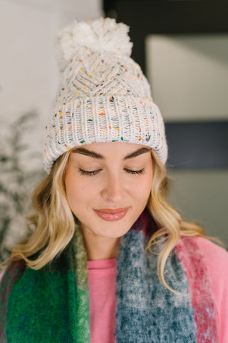 Zenana Cover Your Ears Pom Pom Beanie in Ivory