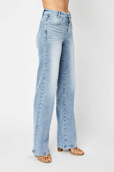 Judy Blue High Waist Front Yoke Retro Wide Leg Denim 88673-Jeans-Sunshine and Wine Boutique