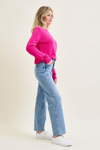 Judy Blue Mid Rise Tummy Control Vintage Wash Straight Denim Jeans 88943