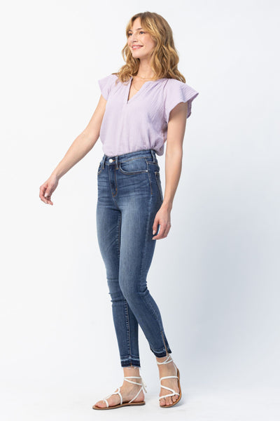 Judy Blue High Waist Released Hem & Side Slit Skinny Denim 82422-Jeans-Sunshine and Wine Boutique