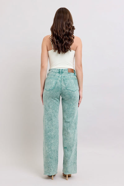 Judy Blue High Waist Garment Dyed Sea Green Dad Denim Jeans 88966-Jeans-Sunshine and Wine Boutique