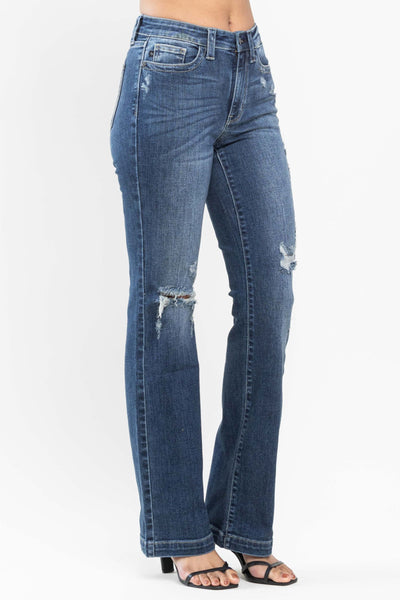 Judy Blue Mid Rise Hand Sand & Destroy Bootcut Denim 82541-Jeans-Sunshine and Wine Boutique